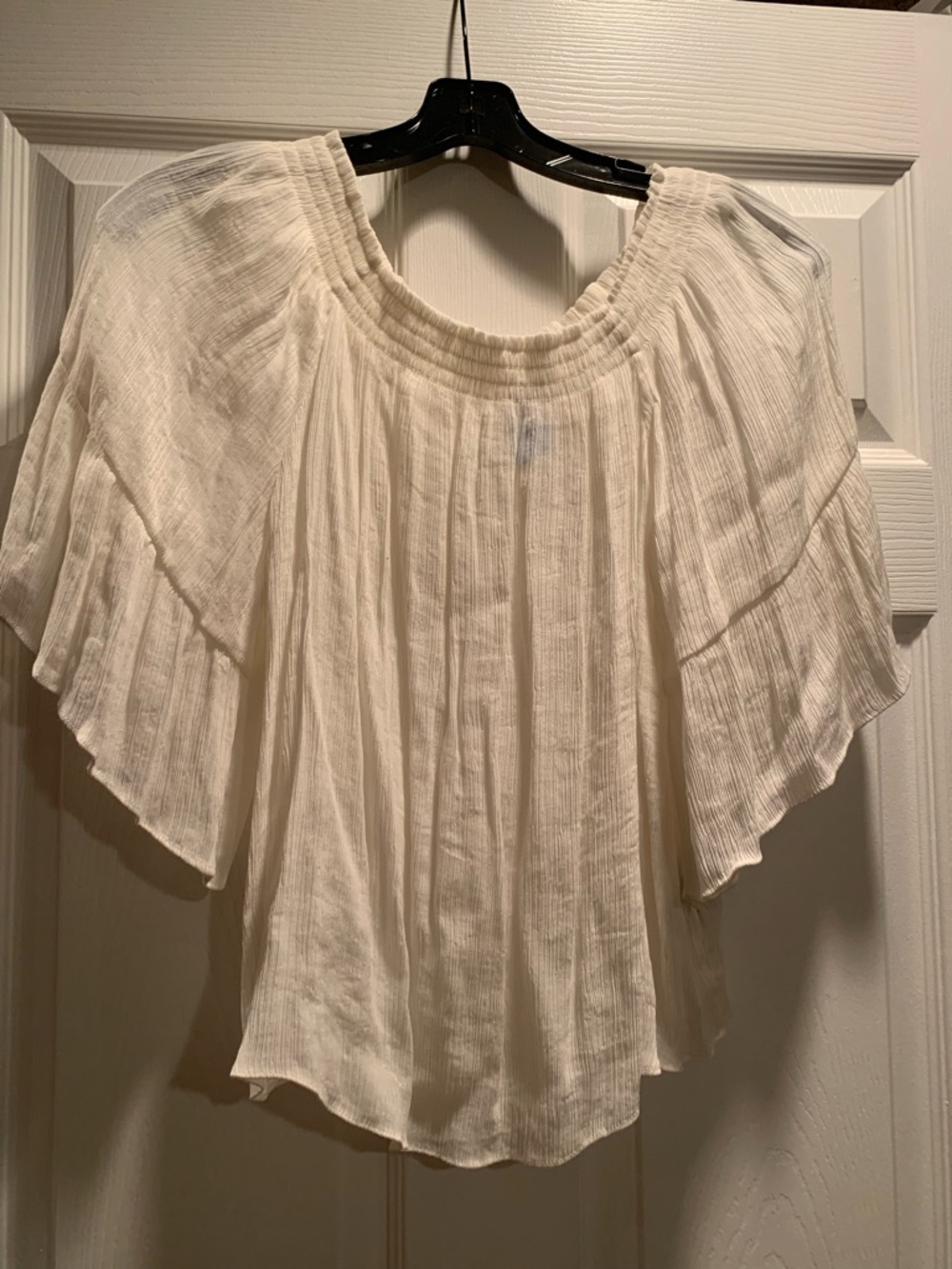 Womens White Peasant Blouse with Smocked Neck - H&M Brand - Size 4